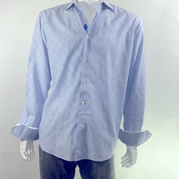 ROBERT GRAHAM mens long sleeve, blue & white striped button down w/shadow stitch - Picture 1 of 6